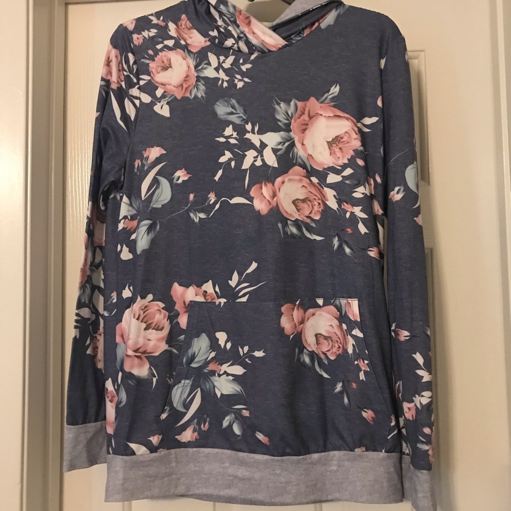 Blue Pink Floral Hoodie - Small - Super Soft